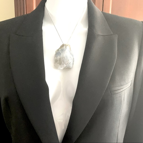 Large size blue semi-precious stone pendant shiny silver tone metal cage & chain - Picture 8 of 8